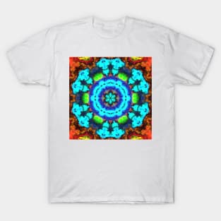 Psychedelic Hippie Flower Blue Orange and Green T-Shirt